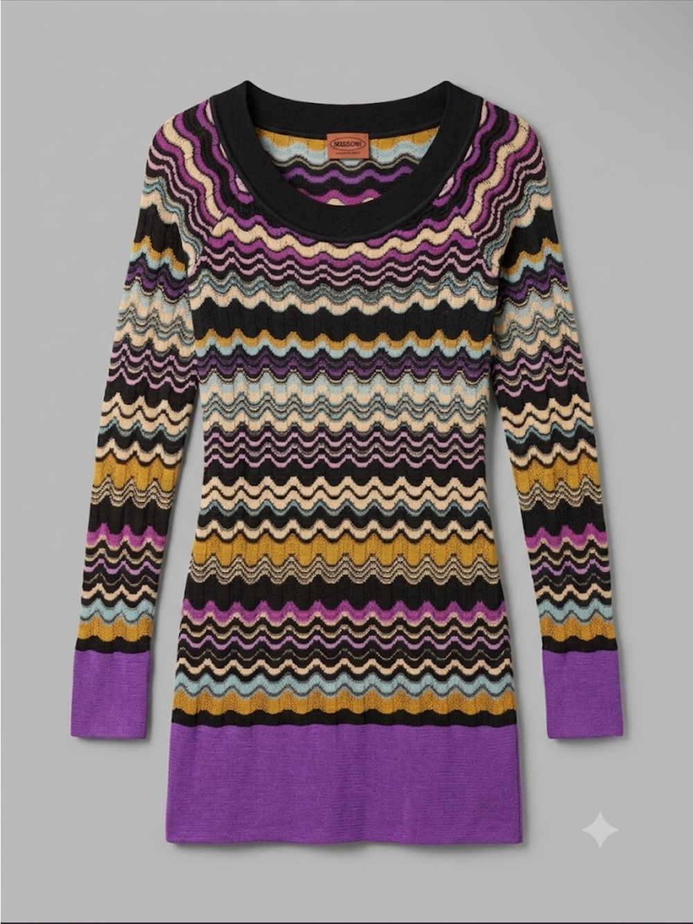 Missoni Purple Multi-Color Wave-Pattern Scoop Neck Sweater/ Tunic